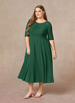 Azazie Dorothea vestidos de madre de la novia Vestido de Verde Oscuro de Gasa de Corte En A con Encaje image8