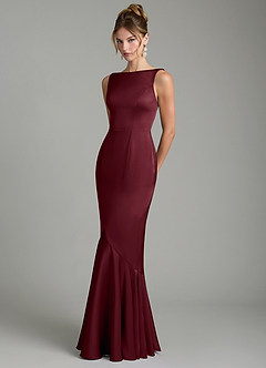 Azazie Tamera Bridesmaid Dresses Cabernet Mermaid Pleated Stretch Satin Dress image2