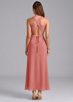 Azazie Evadne 신부 들러리 드레스 쉬스 주름진 쉬폰 발목 길이 드레스 image6