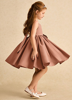 Azazie Jessie vestidos de niña de las flores Vestido de Bronceador de Satin Mate de Corte En A con Lazo image6
