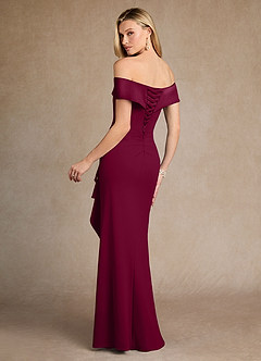 Azazie Laredo Mother of the Bride Dresses Burgundy Mermaid Off the Shoulder Stretch Crepe Dress image3