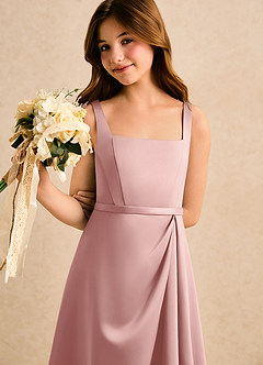 Azazie Emiko Girls Formal Blumenmädchenkleider A-Linie Plissee Matte Satin Kleid Roségold image5