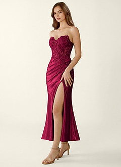 Bianca Burgundy Stretch Satin Corset Mermaid Maxi Dress image4