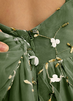 Azazie Bean Jurken voor bloemenmeisjes Baljurk Jurk van Tule Mouwloos Olijf image6