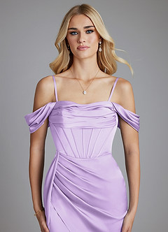 Azazie Amyra Bridesmaid Dresses Lilac Mermaid Off the Shoulder Stretch Satin Convertible Dress image3