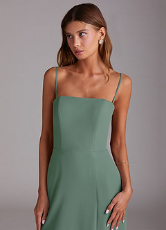 Azazie Wren 신부 들러리 드레스 A라인 스트랩리스 쉬폰 티 길이 드레스 image6