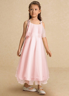 Azazie Bunie Flower Girl Dresses Blushing Pink A-Line Spaghetti Strap Tulle Dress image7