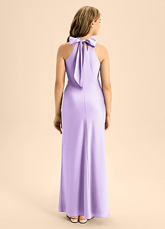 Azazie Doretta Junior Lilac A-Line Pleated Stretch Satin Dress image2