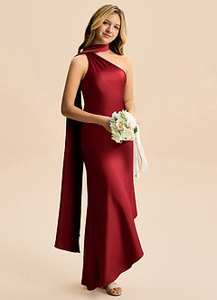 Azazie Briony Junior Etui Plissee Stretch-Satin Kleid Granatapfelrot image4