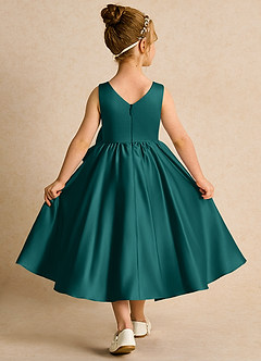 Azazie Hermia Robe Demoiselle D'honneur Fillette Robe Trapèze en Mat Satiné Sans manches Paon image2