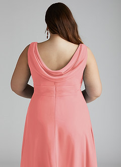 Azazie Karina Bridesmaid Dresses Coral A-Line Pleated Chiffon Dress image10