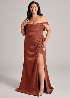 Azazie Johana Vestidos de damas de honor Vestido de Castaño de Satén Elástico de Corte Sirena Convertible con Vestidos sin tirantes image10