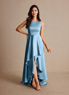 Azazie Niles Mother of the Bride Dresses Steel Blue A-Line Trains Stretch Satin Dress image1