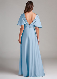 Azazie Pamela Robes de demoiselle d'honneur Robe Trapèze en Satin extensible Plissée Poudre Bleue image2