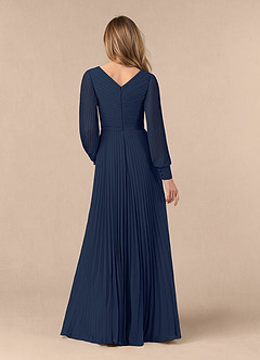 Azazie Zina Mère de la mariée Robes Robe Trapèze en Mousseline de soie Plissée Bleu Marine Foncé image4