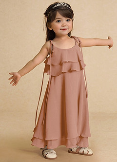 Azazie Temi Blumenmädchenkleider A-Linie Spaghetti Riemen Chiffon Kleid Champagner Rosa image8