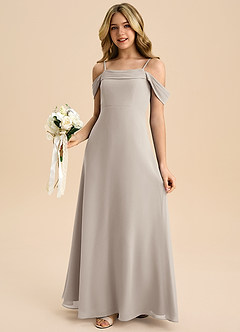 Azazie Anselie Junior Robe Trapèze en Mousseline de soie Épaule décolletée Givre image4