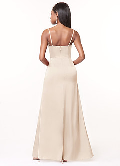 Azazie Maci Bridesmaid Dresses White Alabaster A-Line V-Neck Pleated Stretch Satin Dress image2