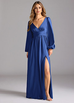 Azazie Norah Bridesmaid Dresses Royal Blue A-Line Stretch Satin Dress image1