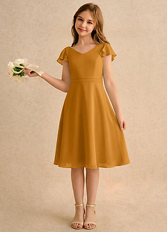 Azazie Narin Girls Formal Flower Girl Klänningar Klä A-Line i Chiffong med ärmar image1