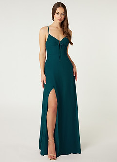 Azazie Minie Bridesmaid Dresses Pine A-Line Bow Chiffon Dress image3