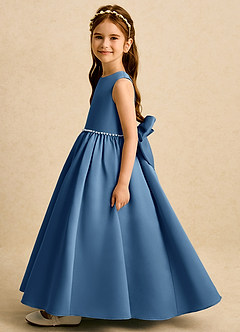 Azazie Daisies Robe Demoiselle D'honneur Fillette Robe Princesse en Mat Satiné Arc Violet Crépusculaire image4