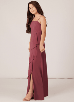 Azazie Kaylee Junior Robe Trapèze en Mousseline de soie avec ceinture Merlot image3