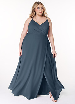 Azazie Lennon Abiti da Damigella Abito A-Line in Chiffon Pizzo Blu Nettuno image9