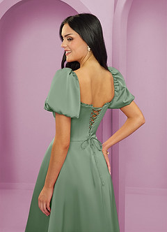 Barbie ♥ Azazie Bridesmaid Dresses Matcha A-Line Ruched Stretch Satin Dress image6