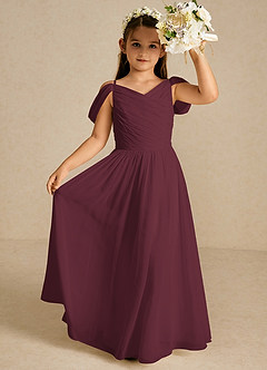 Azazie Chelle Flower Girl Dresses Cabernet A-Line Pleated Chiffon Dress image1