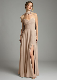 Azazie Ayla Abiti da Damigella Abito A-Line in Chiffon Scollo a Cuore Taupe image7