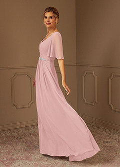 Azazie Tricia Abiti per la Madre della Sposa Abito A-Line in Chiffon con Scollo a V a Pieghe Rosa Cipria image3