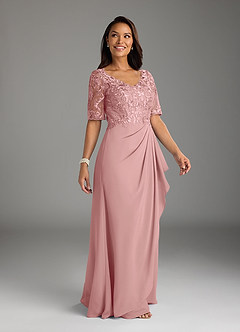Azazie Amedeus Mother of the Bride Dresses Dusty Rose A-Line V-Neck Lace Chiffon Dress image3