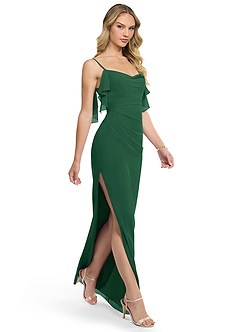 Azazie Jasmine Bridesmaid Dresses Dark Green Sheath Side Slit Chiffon Dress image3