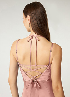 Azazie Desi Brautjungfernkleider Etui Halter Korsett Stretch-Satin Kleid Rosettenrosa image3