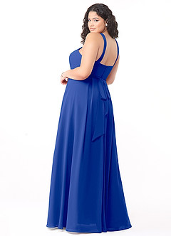 Azazie Dixie Vestidos de damas de honor Vestido de Azul Real de Gasa de Corte en A con Halter Plisado image9