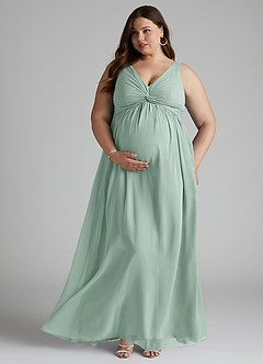 Azazie Yetta Maternity Bridesmaid Dresses A-Line V-Neck Gathered Chiffon Floor-Length Dress image7