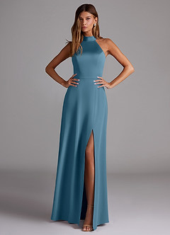 Azazie Myra Bridesmaid Dresses Bermuda A-Line Side Slit Stretch Satin Dress image3