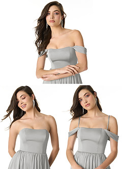 Azazie Morana Final Sale Silver A-Line Off the Shoulder Stretch Satin Convertible Dress image10
