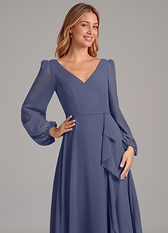 Azazie Simone Bridesmaid Dresses Stormy A-Line Long Sleeve Chiffon Dress image7