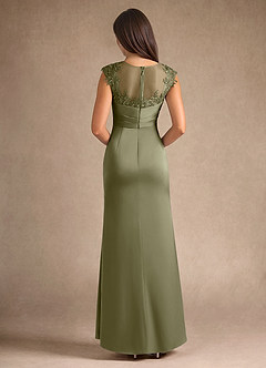 Azazie Santa Barbara Final Sale Pistachio Sheath Pleated Stretch Satin Dress image3