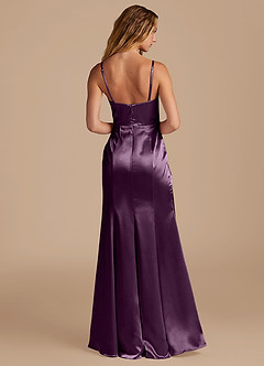 Azazie Marzia Bridesmaid Dresses Plum Mermaid Pleated Metallic Satin Dress image5