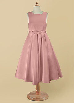 Azazie Coco Flower Girl Dresses Rose Gold A-Line Bow Matte Satin Dress image8