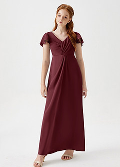 Azazie Soren Junior Cabernet A-Line Ruched Stretch Satin Dress image4