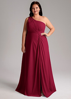 Azazie Brooke Brautjungfernkleider A-Linie One-Shoulder Chiffon Kleid Burgunderrot image1