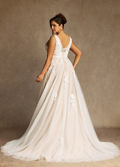 Azazie Alemia Wedding Dresses Diamond White Nude A-Line Lace Tulle Dress image9
