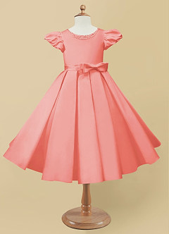 Azazie Jewel vestidos de niña de las flores Vestido de Coral de Satin Mate de Princesa con Plisado image4
