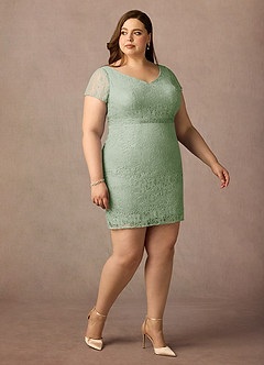 Azazie Lucilia Final Sale Dusty Sage Sheath Lace Dress image10