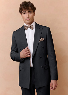 front Collins 차콜 더블 브레스트 울 블렌드 수트