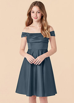 Azazie Amira Junior Twilight A-Line Pleated Stretch Satin Dress image4